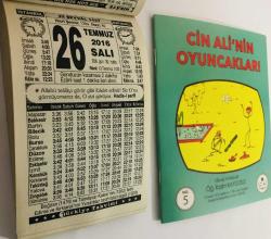 26 Temmuz 2016 hediyelik orijinal Türkiye takvim yaprağı (Cin Ali kitabı hediyeli:)