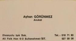 Efemera - Ayhan Görünmez / Avukat (İstanbul) Kartvizit - kitantik - kitaLog