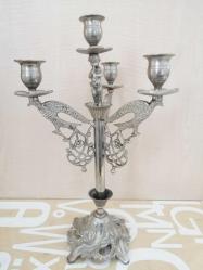 4 LÜ GÜMÜŞ KAPLAMA MUMLUK METAL ŞAMDAN PİRİNÇ MUMLUK