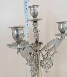 4 LÜ GÜMÜŞ KAPLAMA MUMLUK METAL ŞAMDAN PİRİNÇ MUMLUK