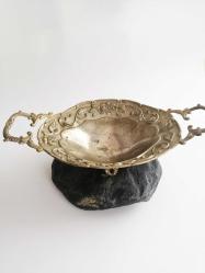 Eskilerden Alman Gümüşü Çiçek Kabartmalı Metal Tabak - Şekerlik - Meyvelik no 2