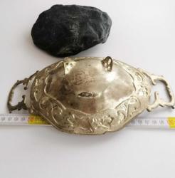 Eskilerden Alman Gümüşü Çiçek Kabartmalı Metal Tabak - Şekerlik - Meyvelik no 2