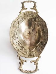 Eskilerden Alman Gümüşü Çiçek Kabartmalı Metal Tabak - Şekerlik - Meyvelik no 2