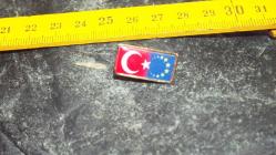 Antika - Türk Bayrağı ve Avrupa Birliği - Firma - İş yeri - Marka Yazılı Rozet Broş