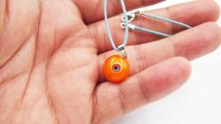 Sanat Taciri- El Yapımı El İş Eskilerden Cam Nazar Boncuklu Kolye - Bileklik - Takı Turuncu