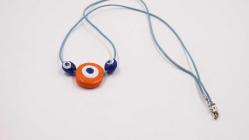 Sanat Taciri- El Yapımı El İş Eskilerden Cam Nazar Boncuklu Kolye - Bileklik - Takı Turuncu 12
