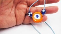 Sanat Taciri- El Yapımı El İş Eskilerden Cam Nazar Boncuklu Kolye - Bileklik - Takı Turuncu 12