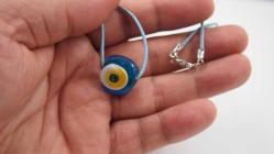 Sanat Taciri- El Yapımı El İş Eskilerden Cam Nazar Boncuklu Kolye - Bileklik - Takı sarı11