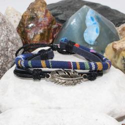 Kuş Tüyü Figür Deri Örme Erkek Bileklik -- TASARIM Unisex Bileklik - 222