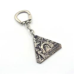 Antik Gümüş Renkli Kabartmalı Yel Değirmeni ve Gitar Çalan Adam Metal Anahtarlık