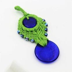 Çift Boncuklu El İşi Makrome YEŞİL Renk Kapı - Duvar Süsü Nazarlık Duvara Asmalı Nazar Boncuğu