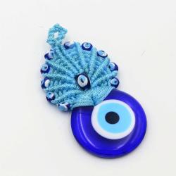 El İşi Mavi Makrome Turkuaz Kapı - Duvar Süsü Nazarlık - Duvara Asmalı Nazar Boncuğu - No 2