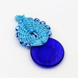 El İşi Mavi Makrome Turkuaz Kapı - Duvar Süsü Nazarlık - Duvara Asmalı Nazar Boncuğu - No 2