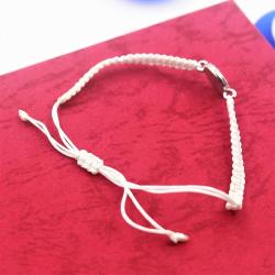 Gümüş Renk Cam Taşlı Nazar Boncuğu Beyaz Renkli Örme Bileklik --- Hediye Paketinde Gönderilecektir