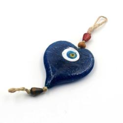 El Yapımı KALP Cam Nazar Boncuğu Kapı - Duvar Süsü Nazarlık - Duvara Asmalı Nazar Boncuğu