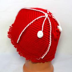 El İşi - Şiş Örmesi Kırmızı Kadın Şapkası - El İşi Örme Bere