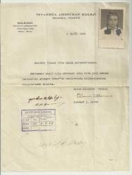 1938 İSTANBUL AMERİKAN KOLEJİ FOTOĞRAFLI BELGE...