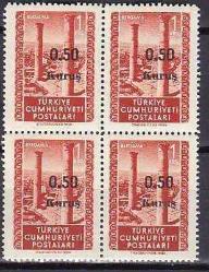 DBL.063 1952 0,50 KURUŞ SÜRŞARJLI POSTA PULU 4'LÜ MNH