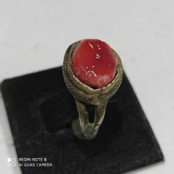 YZ1-----ANTİKA KIRMIZI TAŞLI OSMANLI ALPAGA YÜZÜK