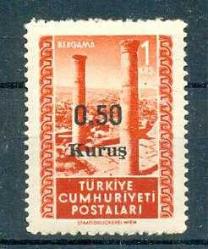1952 ELLİ 0,50 KURUŞLUK SÜRŞARJLI POSTA PULU