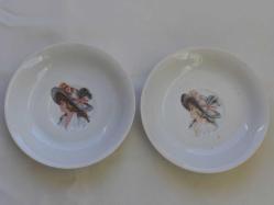 Vintage 2 Adet Kadın Portreli Porselen Tabak