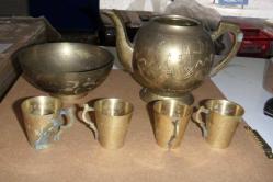 PİRİNÇ METAL TAKIM ÇAYDANLIK MİNİK BARDAKLARI ŞEKERLİĞİ SÜS OBCESİ