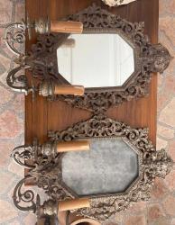 ÇİFT APLİK AYNA..19.YY. EL DEĞMEMİŞTİR. 3KOLLU ŞAHANE ZERAFETTE BASİT ONARIM YAPILABİLİR..
