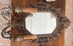 ÇİFT APLİK AYNA..19.YY. EL DEĞMEMİŞTİR. 3KOLLU ŞAHANE ZERAFETTE BASİT ONARIM YAPILABİLİR..