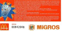 MİGROS CLUB ,McDONALD'S ALIŞVERİŞ ÇEK(1) 2001.YILI .10.000.000A KADAR ALIŞVERİŞE 1 ÇEK ALMA ŞANSI