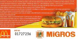 MİGROS McDONALD'S ALIŞVERİŞ ÇEKLERİ (8) 2001.YILI .10.000.000A KADAR ALIŞVERİŞE 1 ÇEK ALMA ŞANSI