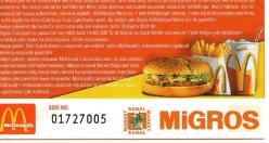 MİGROS McDONALD'S ALIŞVERİŞ ÇEKLERİ (7) YIL 2001..10.000.000A KADAR ALIŞVERİŞE 1 ÇEK ALMA ŞANSI