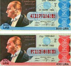 MİLLİ PİYANGO ATATÜRK 29 EKİM 1983 YARIM ÇEYREK T VE Z SERİSİ