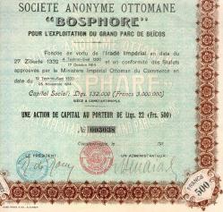 BOĞAZİÇİ BOSPHORE ANONİM BEYKOZ PARKININ KULLANILABİLMESİ İÇİN BOĞAZ ANANONİM ŞİRKETİ TAHVİLİ 1914