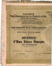CORNE D'OR ALTIN BOYNUZ(HALİÇ)GEMİLERİ ANONİM ŞİRKETİ OSMANLI.1914 TAHVİL
