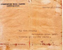 İsmet inönü ıslak imzalı 1950 yazı
