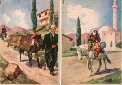 İTALYAN BASKISI ARNAVUTLUK 2 KARTPOSTAL 1950 TABLOLARDAN