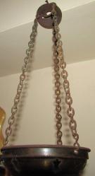 KANDİL MUM İÇİN YAPILMIŞ KESME RENKLİ DİZAYN CAMLI ZİNCİRLİ ASMALI ÇOK ENDER BAKIR CAM KOMBİNASYONU 204