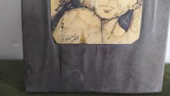 NECLA OMAY İMZALI PORTRE ÇALIŞMASI. MÜREKKEP ÇALIŞMASI.KAĞIT ÜZERİNE YAPILMIŞ AHŞABA MARUFLE EDİLMİŞ