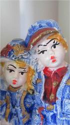 1970'LERDEN VİNTAGE KİTSCH ALÇI CHALKWARE BİBLO KIZ VE OĞLAN SEVGİLİLER KOT KUMAŞ EFEKTLİ 14 CM