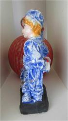 1970'LERDEN VİNTAGE KİTSCH ALÇI CHALKWARE BİBLO KIZ VE OĞLAN SEVGİLİLER KOT KUMAŞ EFEKTLİ 14 CM