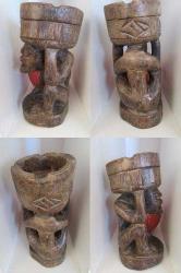 1950'LERDEN ÇOK NADİR EL OYMASI ANTİKA ADAYI AFRİKA VOODOO BÜYÜCÜSÜ AHŞAP KÜL TABLASI BİBLO HEYKEL (HAFİF EĞİMLİ) 20 CM