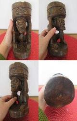 1950'LERDEN ÇOK NADİR EL OYMASI ANTİKA ADAYI AFRİKA VOODOO BÜYÜCÜSÜ AHŞAP KÜL TABLASI BİBLO HEYKEL (HAFİF EĞİMLİ) 20 CM