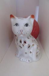 VİNTAGE PORSELEN BİBLO KEDİ BİBLOSU TEALİGHT MUMLUK 12 CM