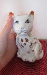 VİNTAGE PORSELEN BİBLO KEDİ BİBLOSU TEALİGHT MUMLUK 12 CM