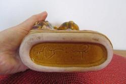 VİNTAGE DAMGALI SERAMİK BİBLO VAZO MUMLUK ANNE KEDİ VE YAVRUSU 14 CM