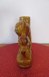 VİNTAGE DAMGALI SERAMİK BİBLO VAZO MUMLUK ANNE KEDİ VE YAVRUSU 14 CM