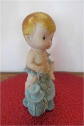 1980'LERDEN VİNTAGE FANTASTİK POLİRESAN BİBLO KAPLUMBAĞA SÜREN OĞLAN BEBEK 17 CM