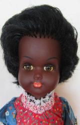1963 EDMUND KNOCH EK DAMGALI ÇOK NADİR ANTİKA ADAYI VINTAGE VINIL (ET) SİYAHİ ESMER OYUNCAK BEBEK 35 CM