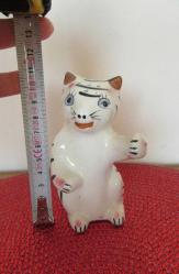 Japonya 1980 lerden Damgalı Vintage Seramik Porselen Görünümlü Kedi Tuzluk Karabiberlik Biblo 10 cm