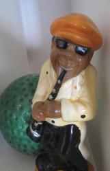 Vintage Seramik Biblo Siyahi Esmer (Afrikan Amerikan) Caz (Jazz) Sanatçısı 17 cm
